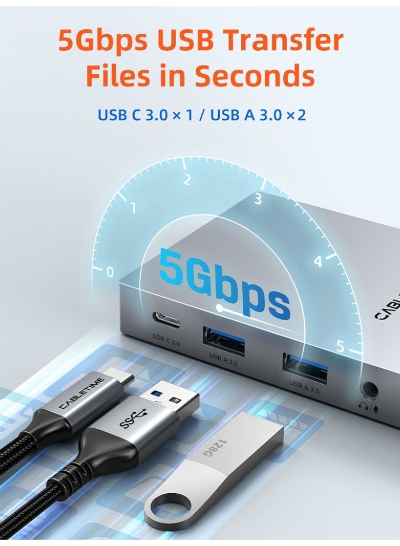 كابل تايم موزع USB-C ثماني الوظائف مع حامل قابل للطي - Image 4